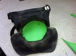 Step 2: Stuff template into boots and score round it with a sharp pointy object to get an accurate sole shape...